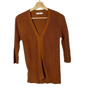 MNG Mango Basics Orange V-Neck Knit Half Sleeve Top XS